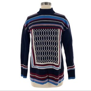 TORY BURCH Blue Red & White Knit Collared Sweater